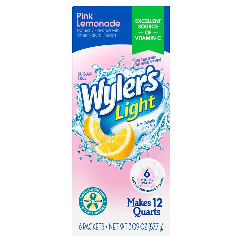 Wyler's Light Pink Lemonade Low Calorie Drink Mix, 6 count, 3.09 oz
