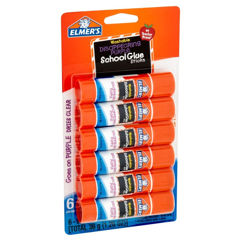 Elmer's Washable Disappearing Purple School Glue Sticks, 0.21 oz, 6 count
