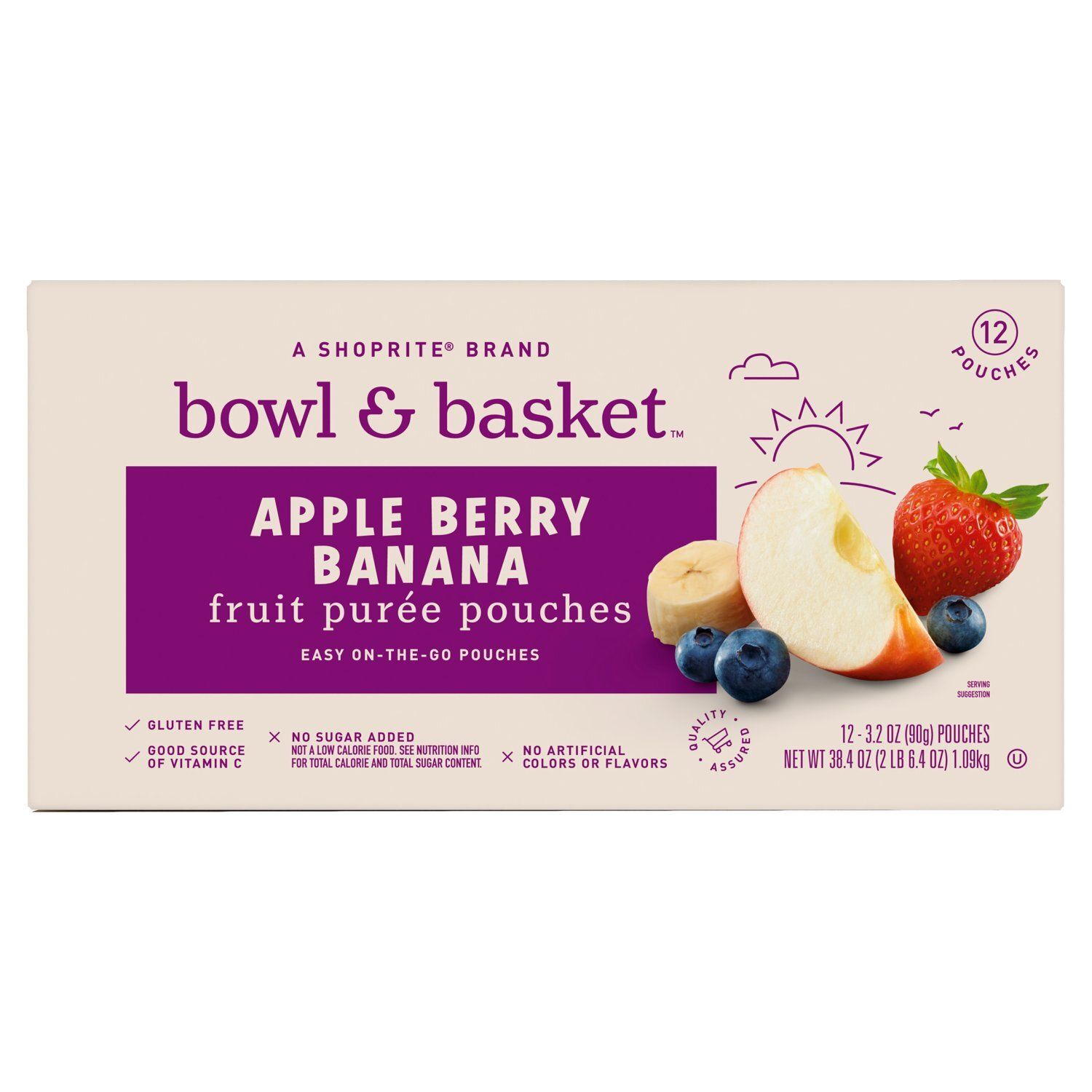 Bowl &amp; Basket Apple Berry Banana Fruit Purée Pouches, 3.2 oz, 12 count
