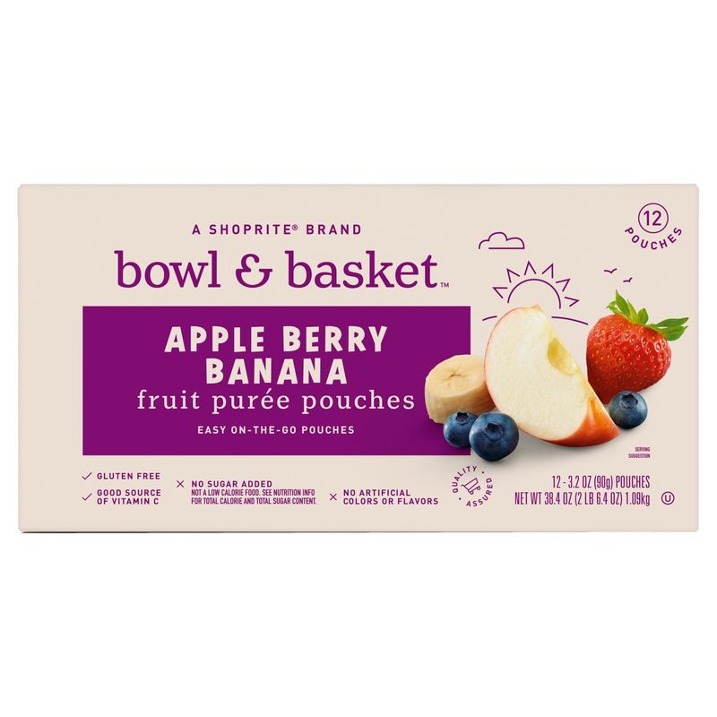 Bowl &amp; Basket Apple Berry Banana Fruit Purée Pouches, 3.2 oz, 12 count