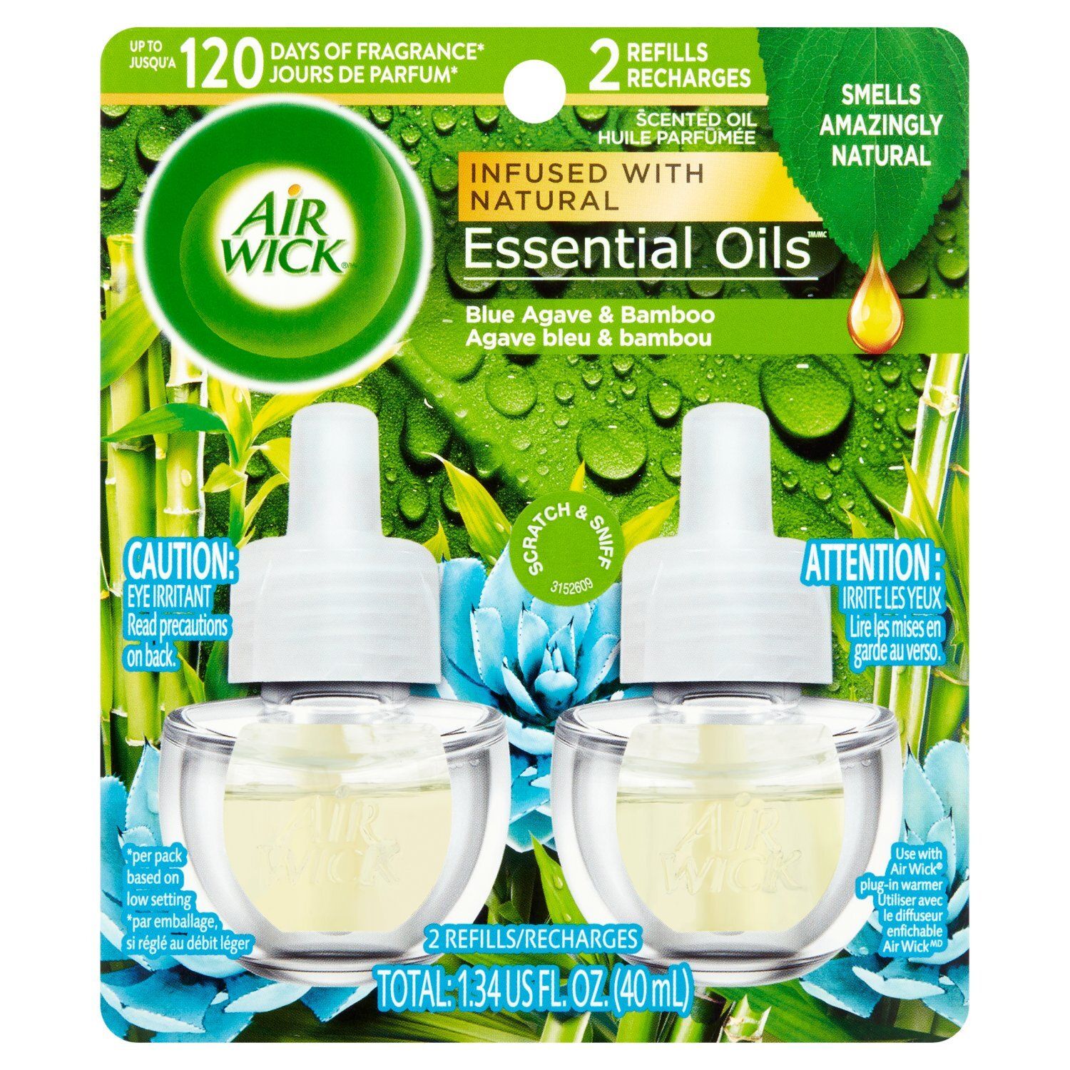 Air Wick Blue Agave &amp; Bamboo Scented Oil Refills, 1.34 fl oz, 2 Count