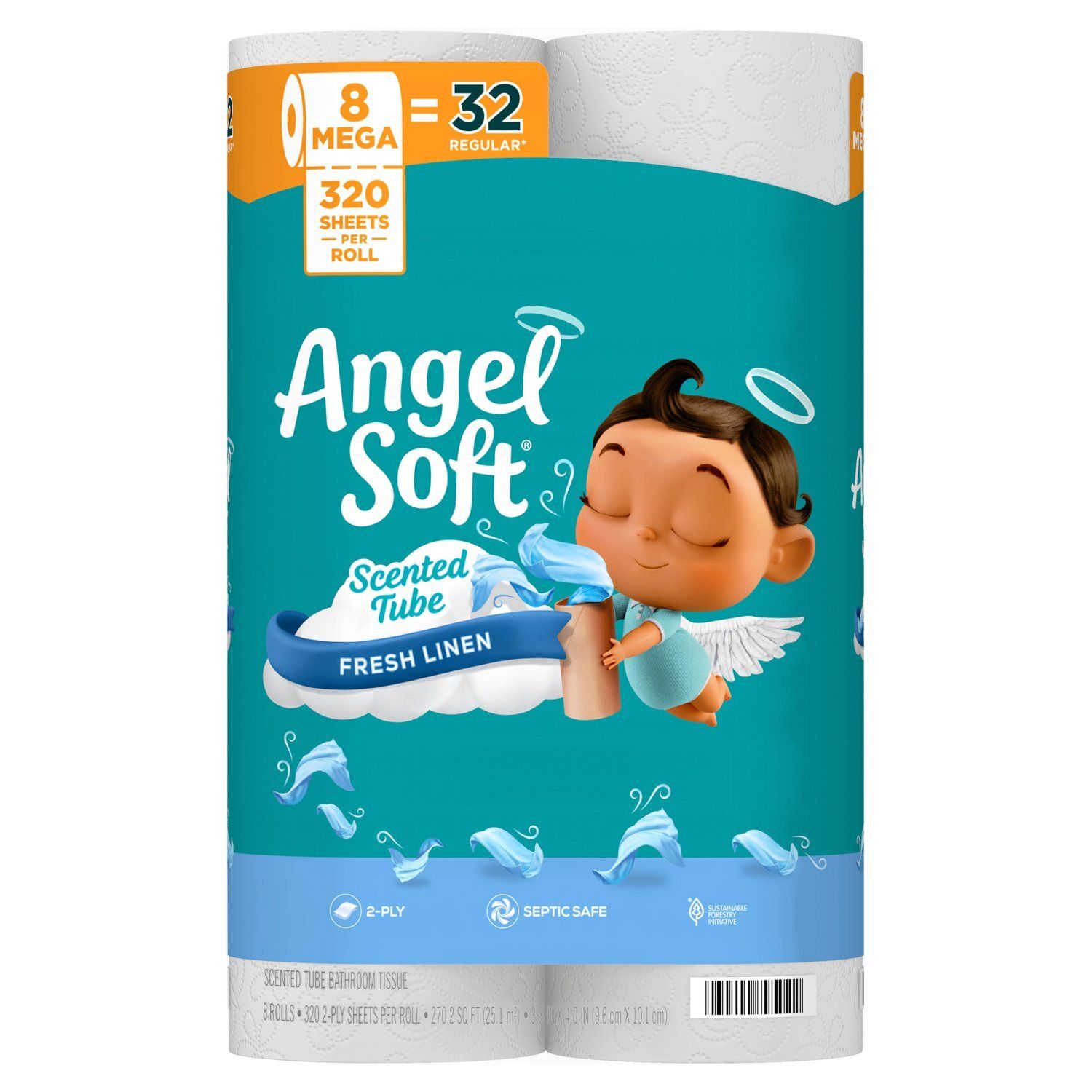 Angel Soft Fresh Linen Scented Tube Bathroom Tissue, 320 2-ply sheets per roll, 8 count