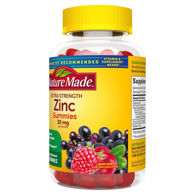 Nature Made Extra Strength Mixed Berry Zinc Gummies Dietary Supplement, 30 mg, 60 count