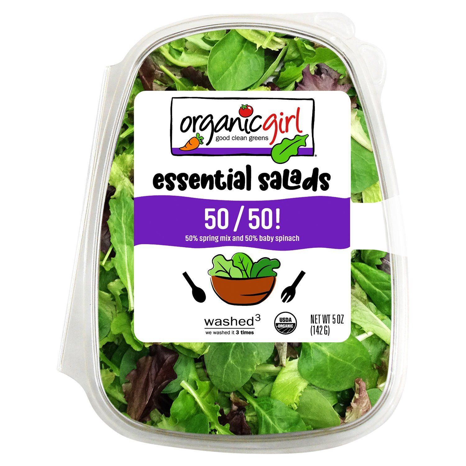 Organicgirl Essential Salads 50 / 50! 50% Spring Mix 50% Baby Spinach, 5 oz