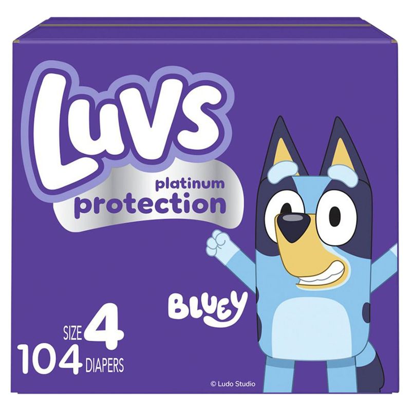 Luvs Bluey Platinum Protection Diapers, Size 4, 22-37 lb, 104 count