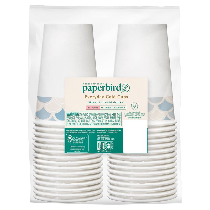 Paperbird 16 Ounce Decorated Everyday Cold Cups, 30 count