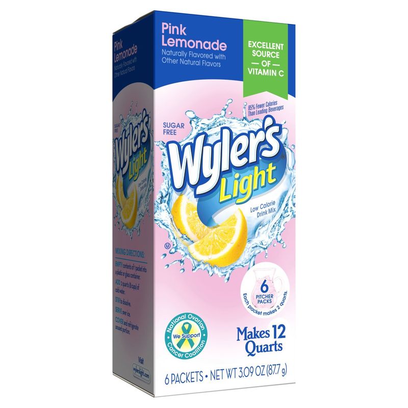 Wyler's Light Pink Lemonade Low Calorie Drink Mix, 6 count, 3.09 oz