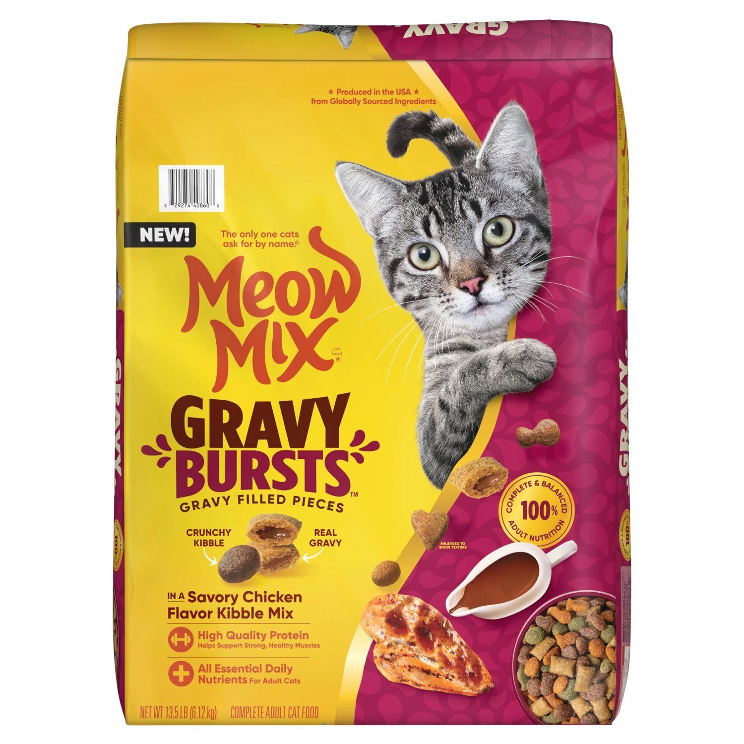 Meow Mix Gravy Bursts Gravy Filled Pieces Complete Adult Cat Food, 13.5 lb