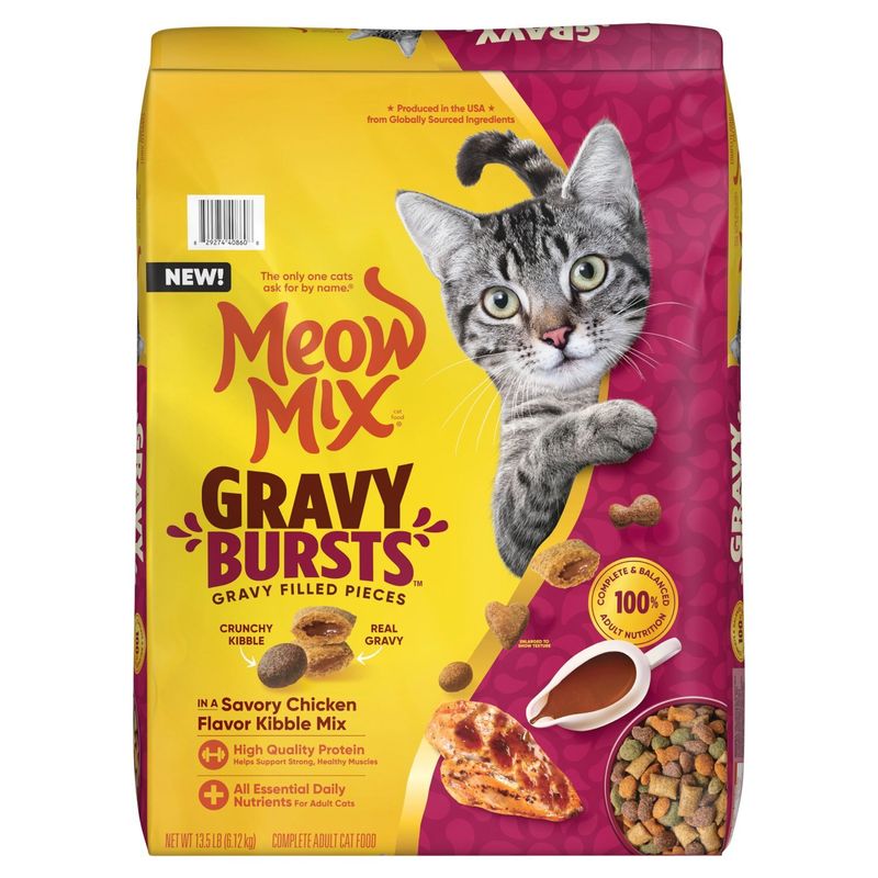 Meow Mix Gravy Bursts Gravy Filled Pieces Complete Adult Cat Food, 13.5 lb