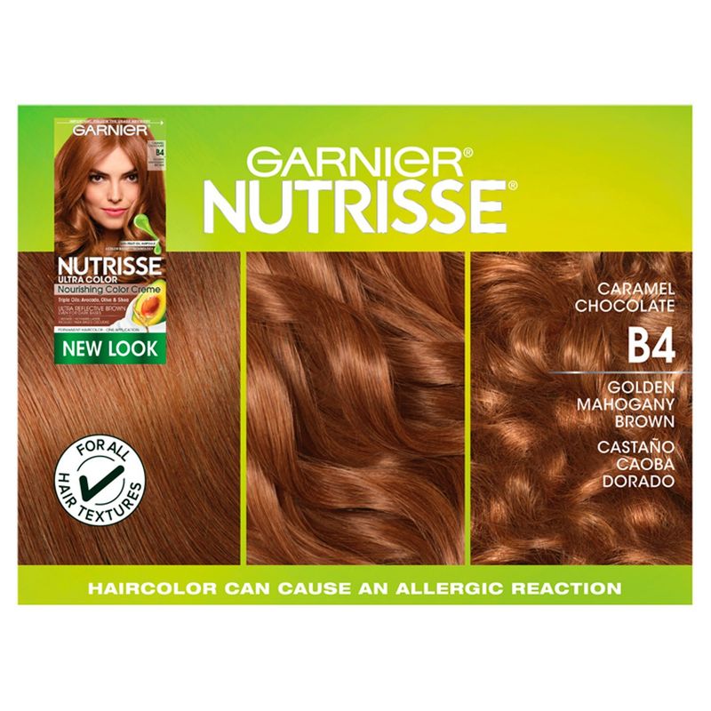 Garnier Nutrisse Caramel Chocolate B4 Golden Mahogany Brown Permanent Haircolor, one application