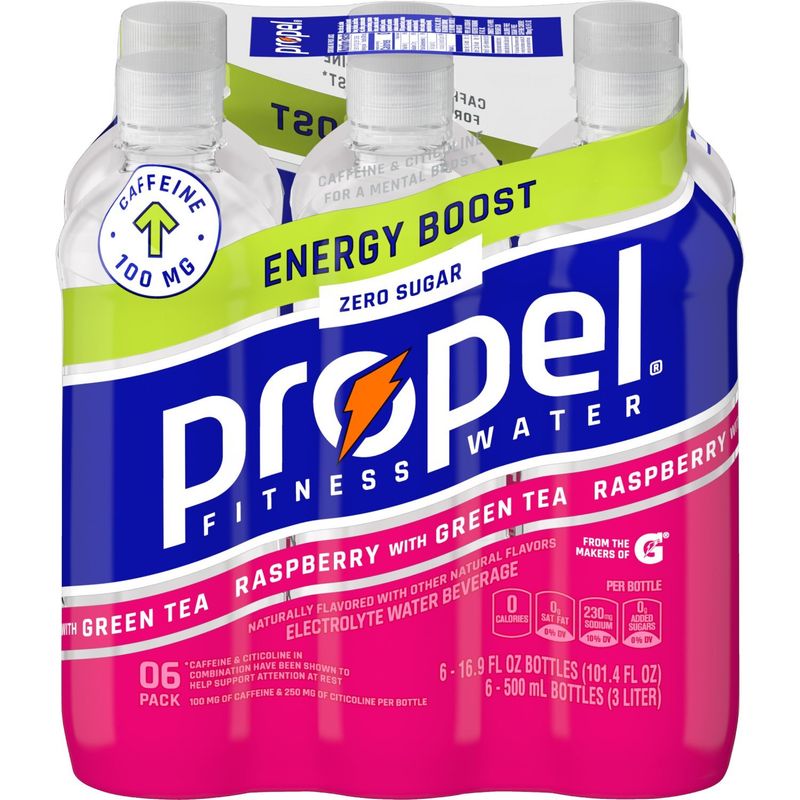 Propel Energy Boost Enhanced Water Raspberry Green Tea 16.9 Fl Oz, 6 Count