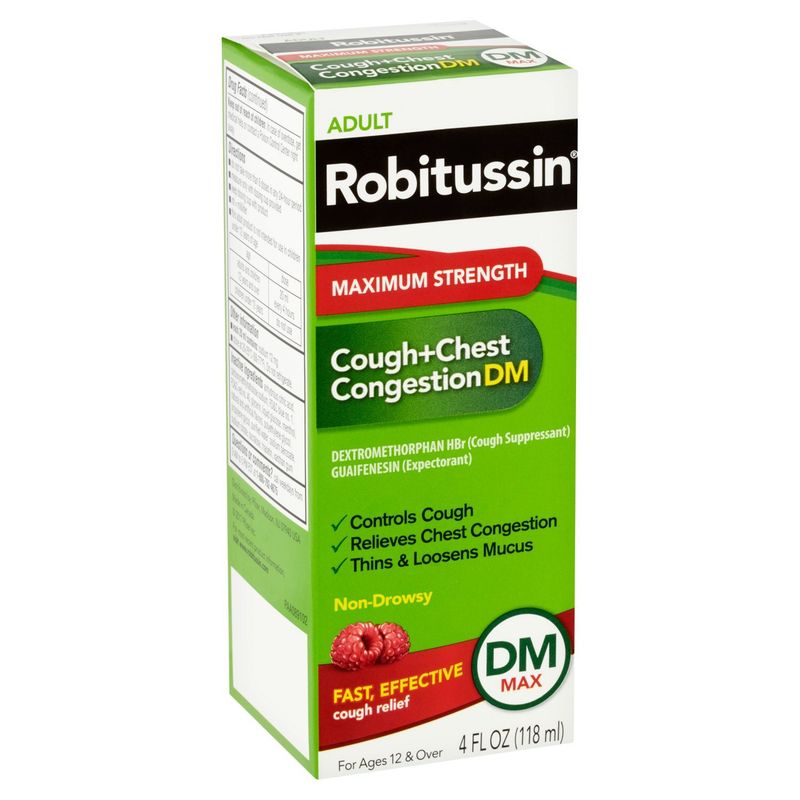 Robitussin Adult Maximum Strength Cough+Chest Congestion DM Max Liquid, For Ages 12 &amp; Over, 4 fl oz