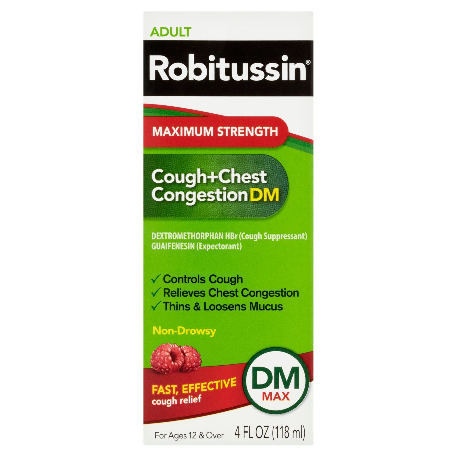 Robitussin Adult Maximum Strength Cough+Chest Congestion DM Max Liquid, For Ages 12 &amp; Over, 4 fl oz