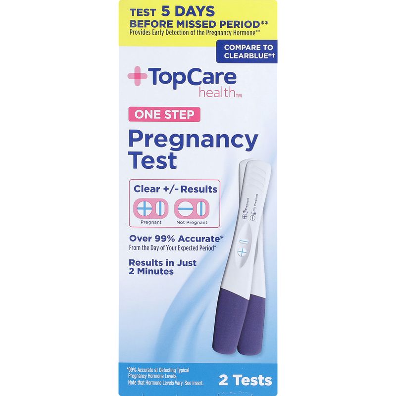 TopCare Pregnancy Test Kit, Clear +/- Results, 2 ct.