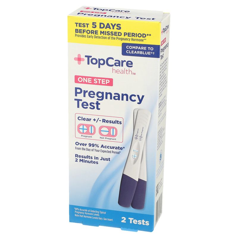 TopCare Pregnancy Test Kit, Clear +/- Results, 2 ct.
