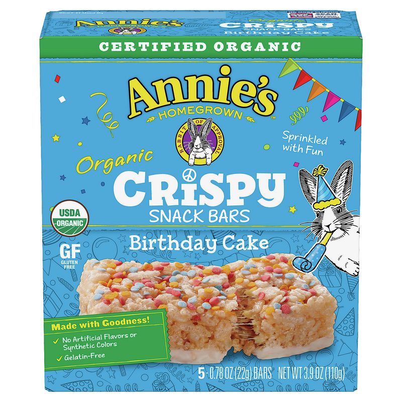 Annie's Homegrown Organic Birthday Cake Crispy Snack Bars, 0.78 oz, 5 count