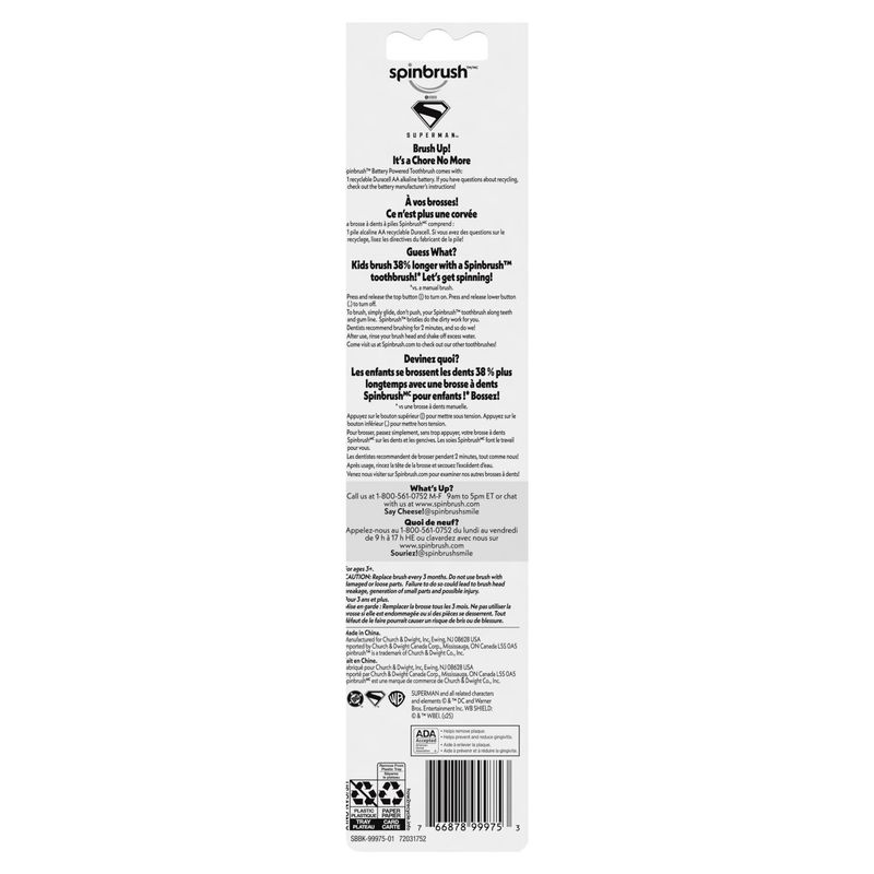 Spinbrush Soft Douce Superman Powered Toothbrush, 1 count