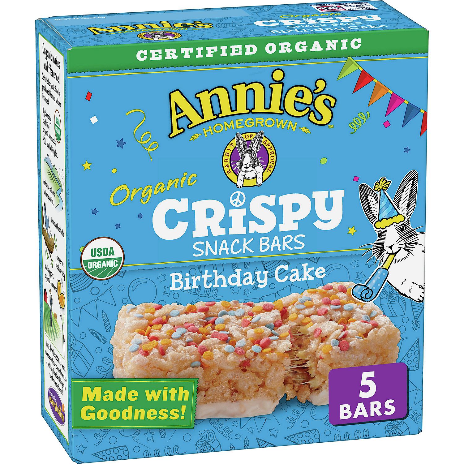 Annie's Homegrown Organic Birthday Cake Crispy Snack Bars, 0.78 oz, 5 count