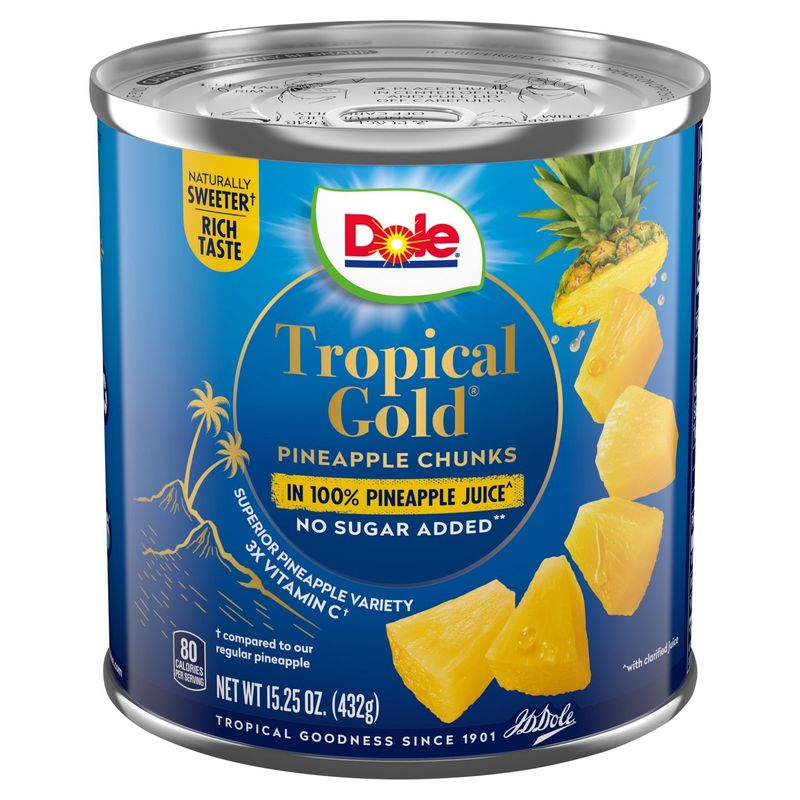 Dole Tropical Gold Pineapple Chunks in 100% Pineapple Juice, 15.25 oz