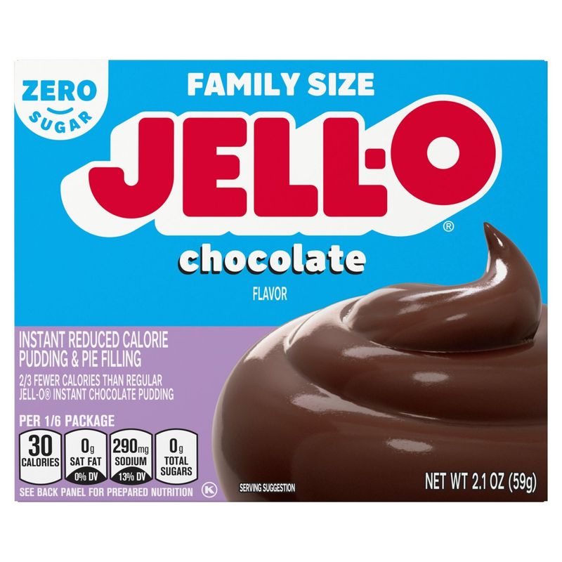 Jell-O Chocolate Flavor Zero Sugar Instant Reduced Calorie Pudding &amp; Pie Filling Family Size, 2.1 oz