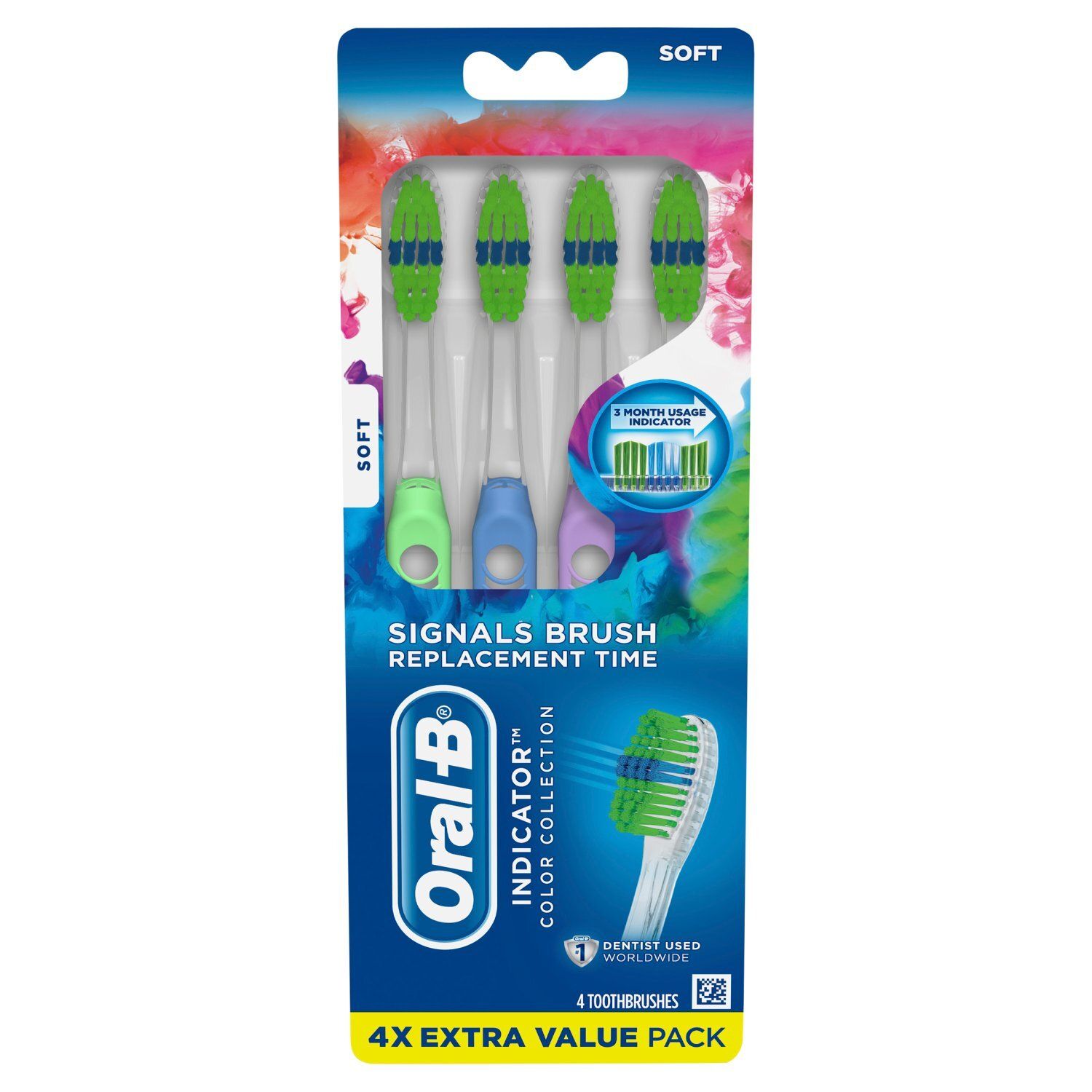 Oral-B Indicator Color Collection Toothbrushes Value Pack, Soft, 4 count