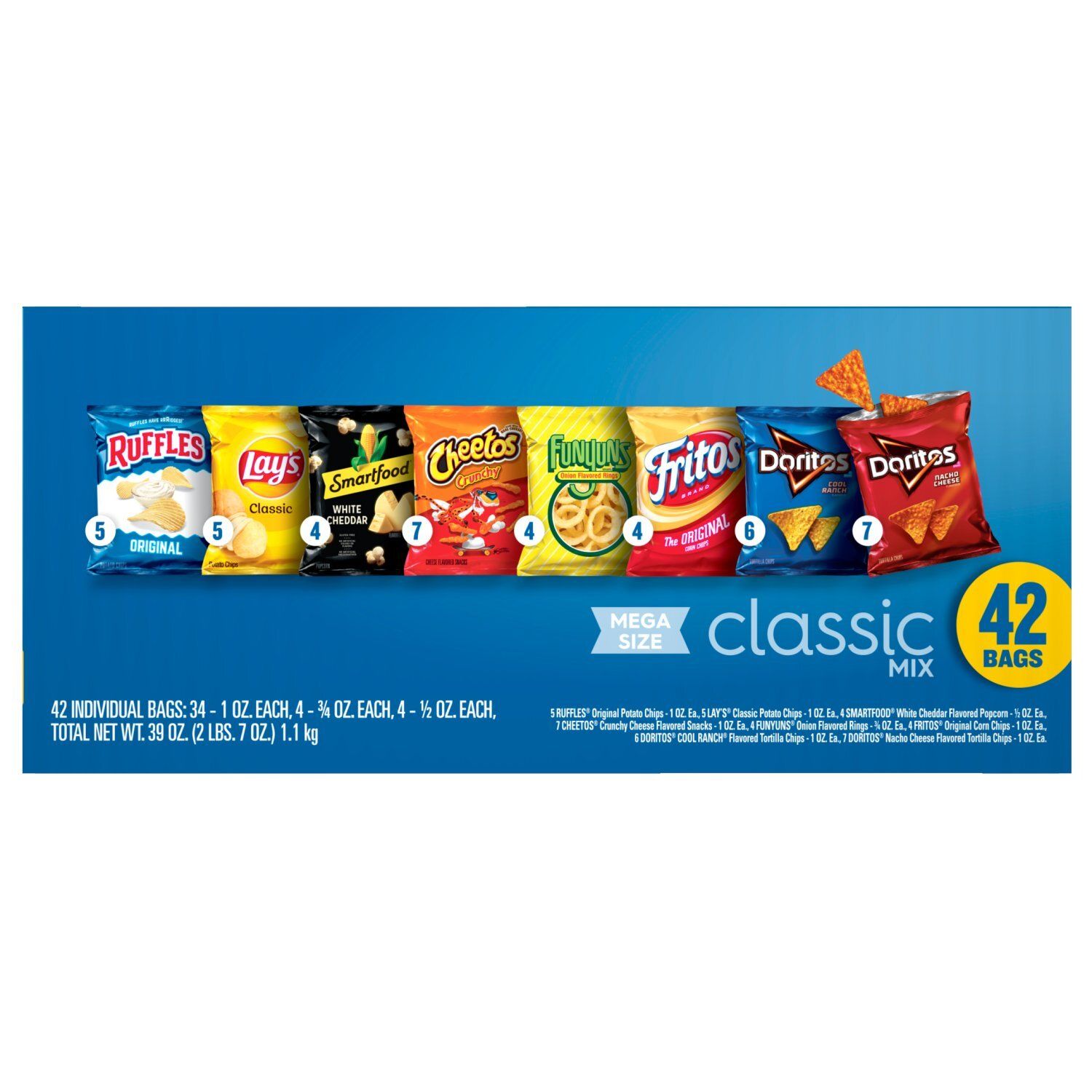Frito Lay Snacks Classic Mix Variety Pack, 39 Oz X 42 Count