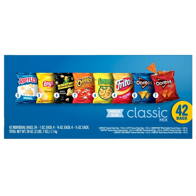 Frito Lay Snacks Classic Mix Variety Pack, 39 Oz X 42 Count