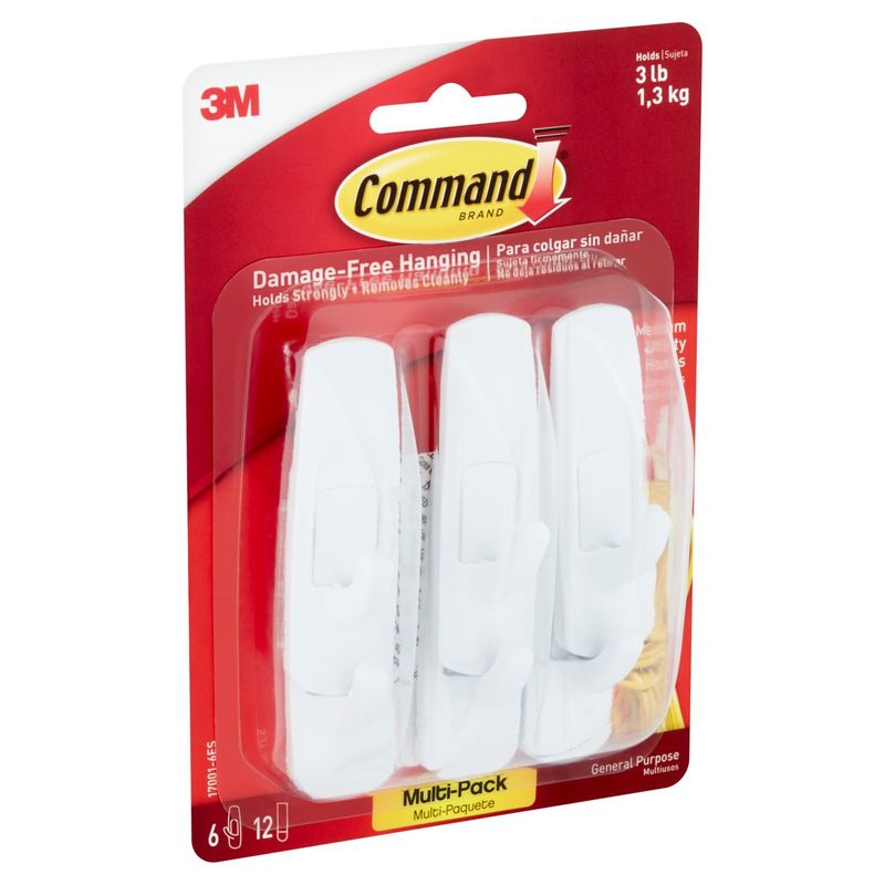 Command™ Medium Hooks Value Pack, White, 6 Hooks, 12 Strips/Pack
