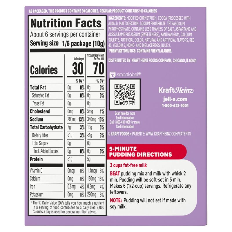 Jell-O Chocolate Flavor Zero Sugar Instant Reduced Calorie Pudding &amp; Pie Filling Family Size, 2.1 oz