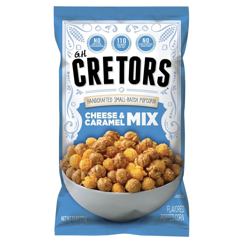 G.H. Cretors Cheese &amp; Caramel Mix Flavored Popped Corn, 7.5 oz