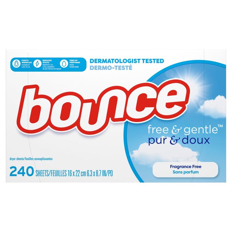 Bounce Free &amp; Gentle Dryer Sheets, Unscented, 240 Count