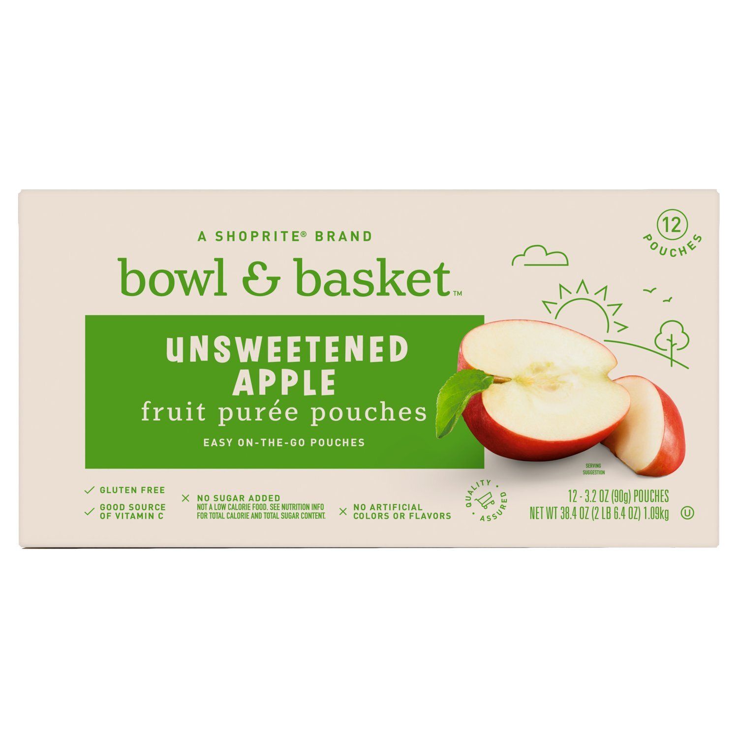 Bowl &amp; Basket Unsweetened Apple Fruit Purée Pouches, 3.2 oz, 12 count