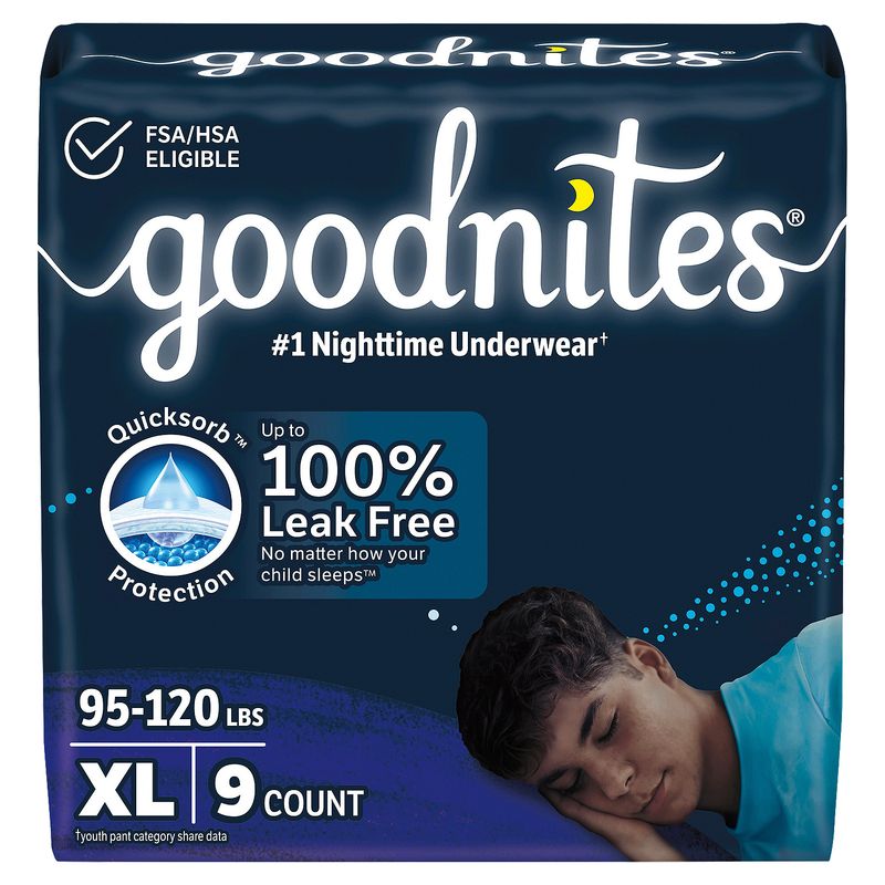 Goodnites Boys Nighttime Underwear, Sizes 14-16, XL, 95-120 lbs, 9 count