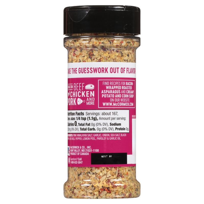 McCormick Himalayan Pink Salt with Black Pepper and Garlic All Purpose Seasoning, 6.5 oz