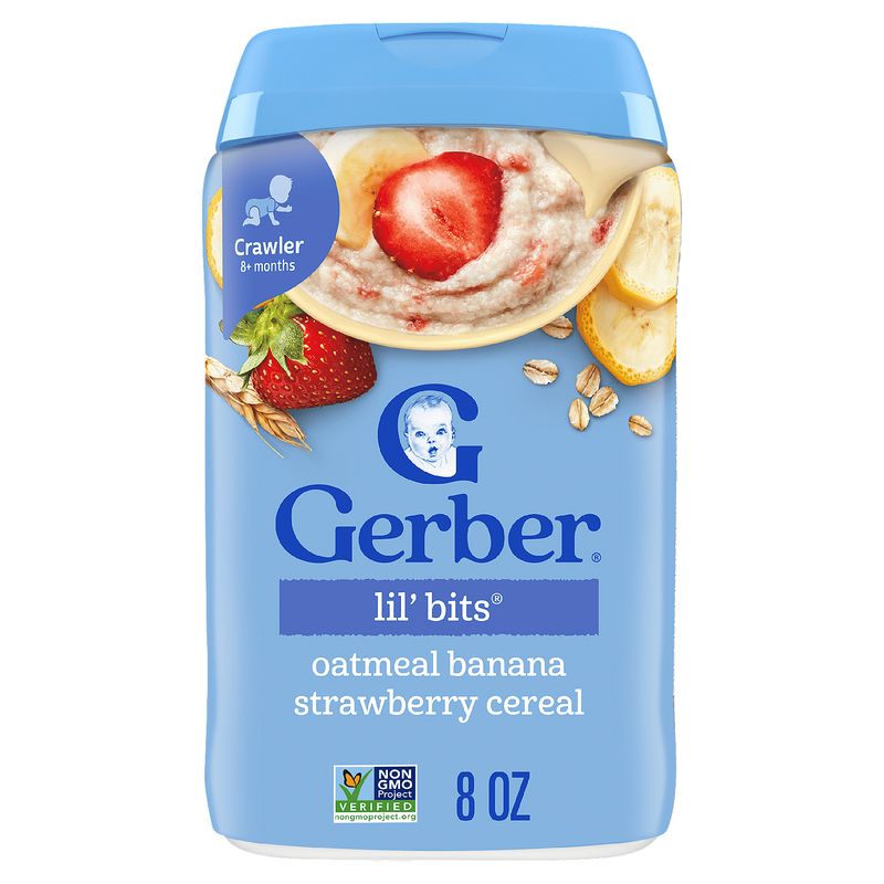 Gerber Lil' Bits Oatmeal Banana Strawberry Cereal Baby Food, Crawler 8+ months, 8 oz