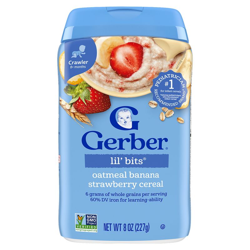 Gerber Lil' Bits Oatmeal Banana Strawberry Cereal Baby Food, Crawler 8+ months, 8 oz