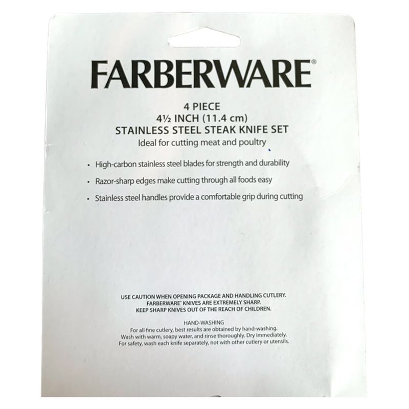 Farberware 4 1/2 inch Stainless Steel Steak Knife Set, 4 count