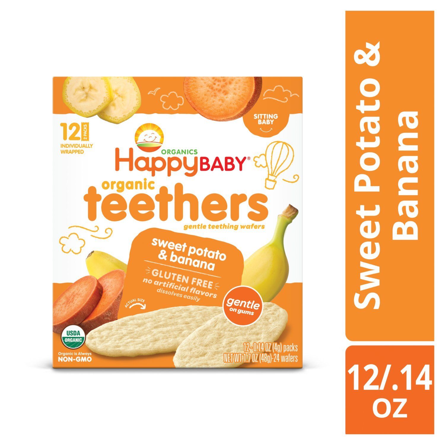 Happy Baby Organics Organic Sweet Potato &amp; Banana Gentle Teething Wafers, 0.14 oz, 24 count