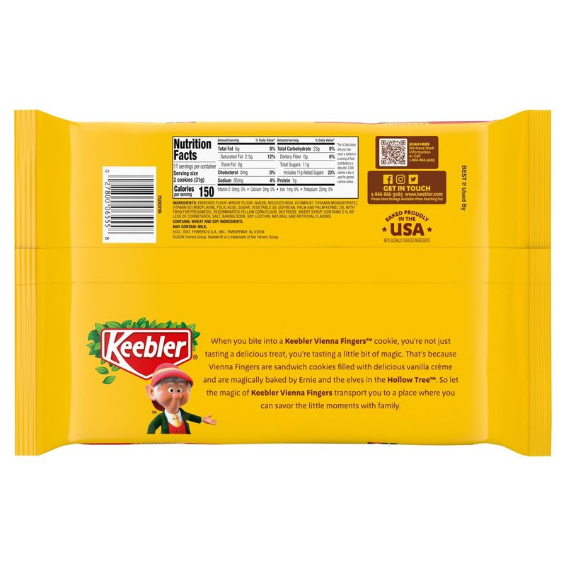 Keebler Vienna Fingers Crème Filled Sandwich Cookies, 12 oz