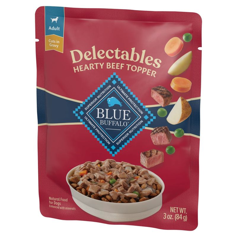 Blue Buffalo Delectables Hearty Beef Topper Cuts in Gravy Adult Natural Food for Dogs, 3 oz