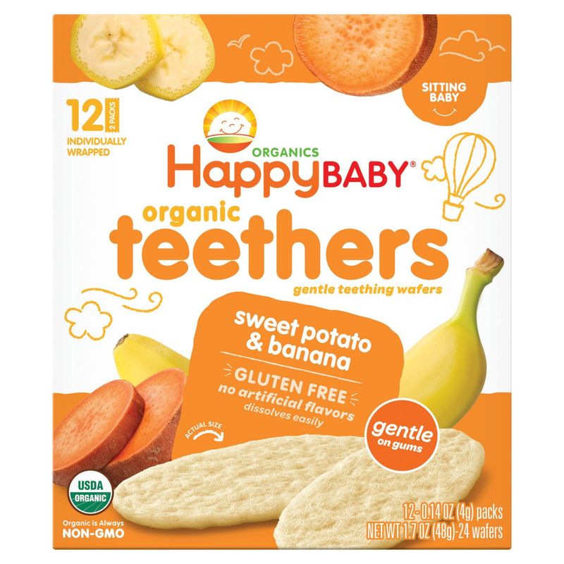 Happy Baby Organics Organic Sweet Potato &amp; Banana Gentle Teething Wafers, 0.14 oz, 24 count