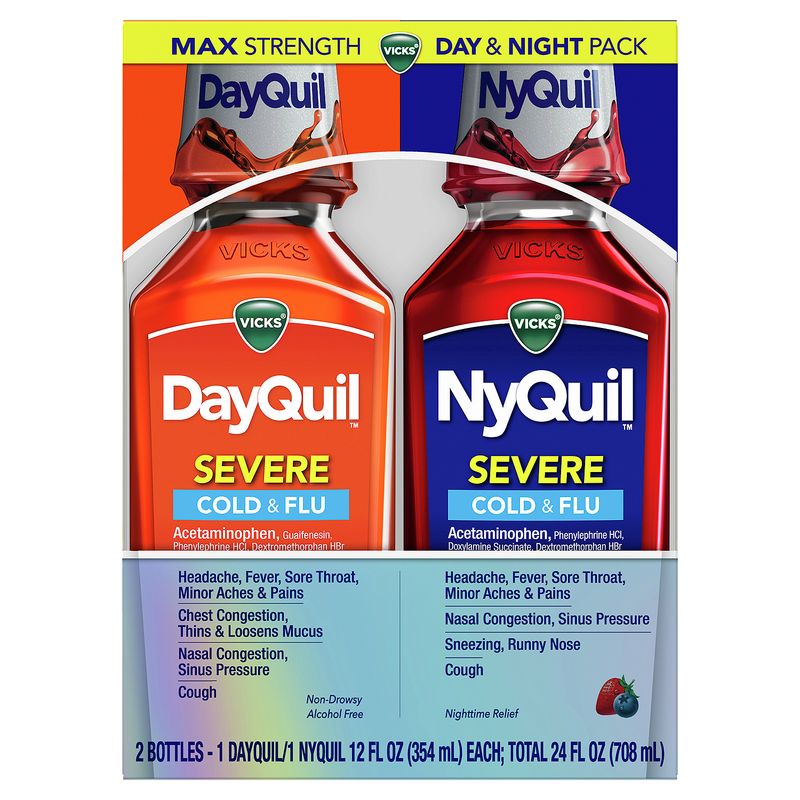 Vicks DayQuil/NyQuil Severe Max Strength Liquid Day &amp; Night Pack, 12 fl oz, 2 count
