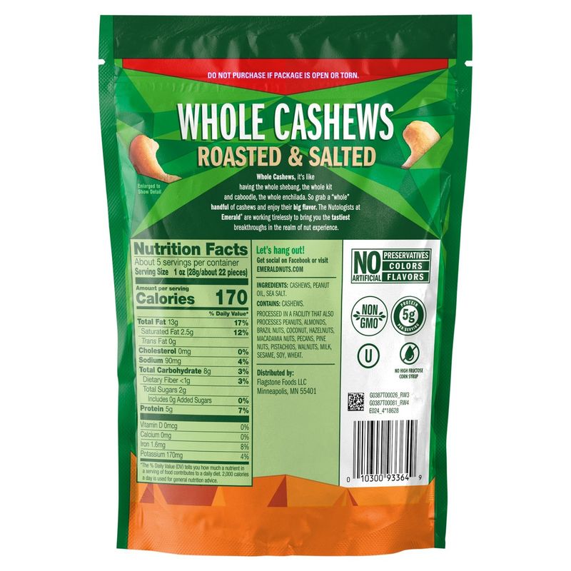 Emerald Roasted &amp; Salted Whole Cashews, 5 oz