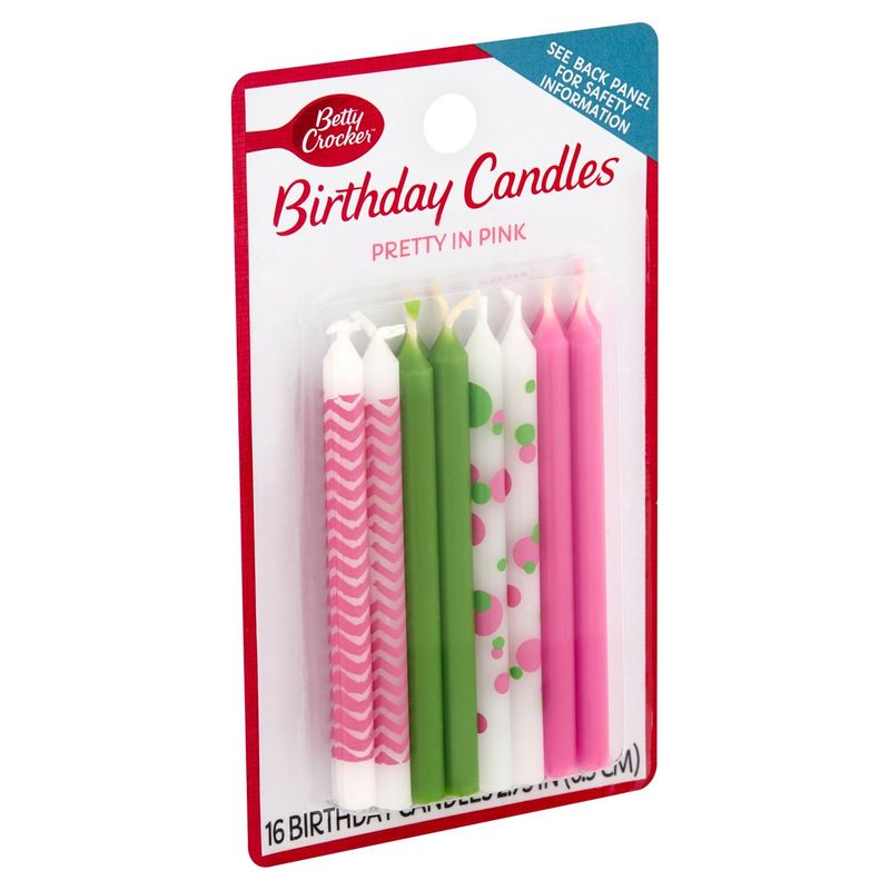 Betty Crocker Pretty in Pink Birthday Candles, 16 count