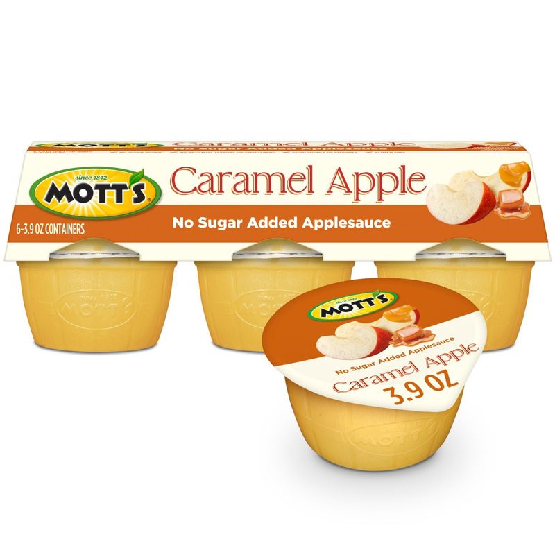 Mott's Caramel Apple Flavored No Sugar Added Applesauce, 3.9 oz, 6 count