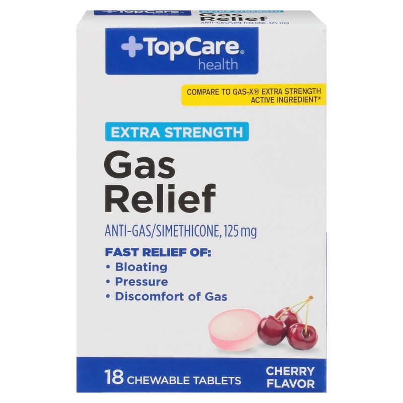 TopCare Health Extra Strength Cherry Flavor Gas Relief Chewable Tablets, 125 mg, 18 count