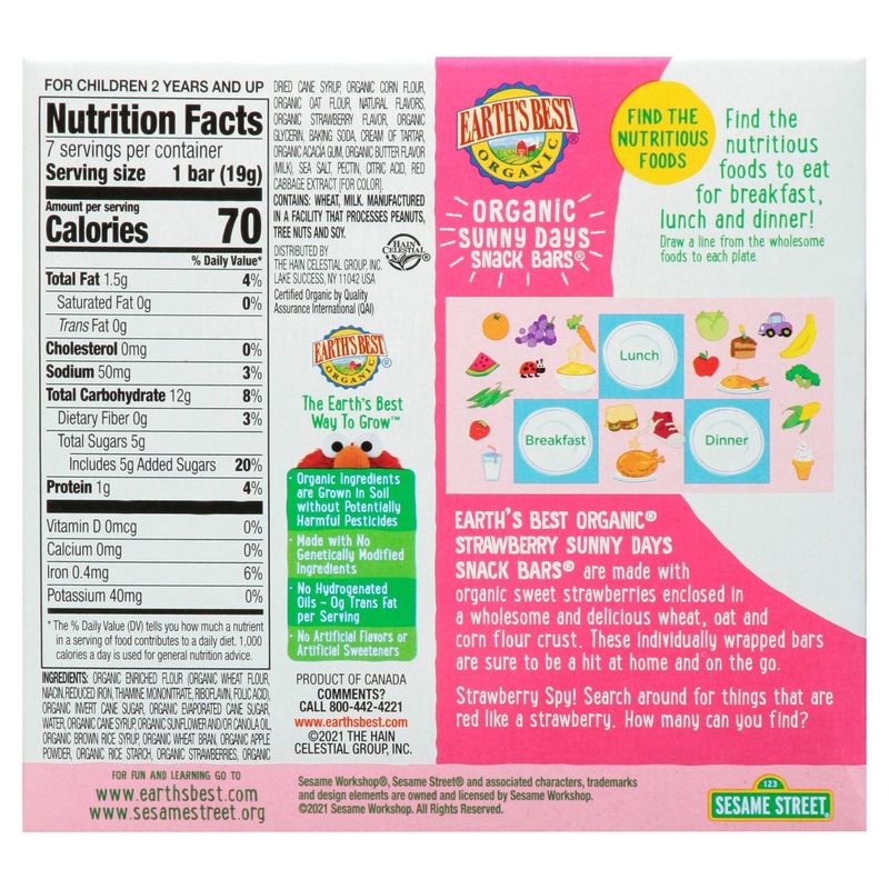 Earth's Best Organic Strawberry Sunny Days Snack Bars, 0.67 oz, 7 count
