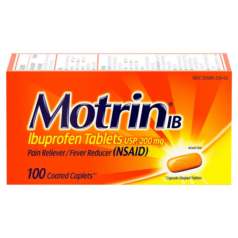 Motrin IB Ibuprofen Caplets, USP, 200 mg, 100 count
