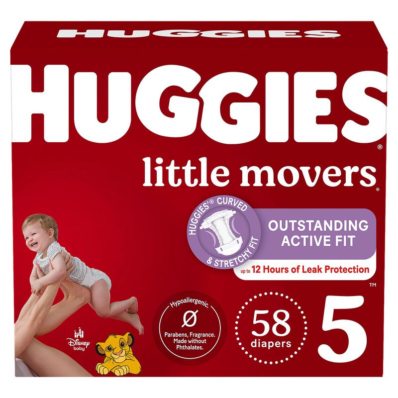 Huggies Little Movers Diapers, Size 5, Over 27 lb, 58 count