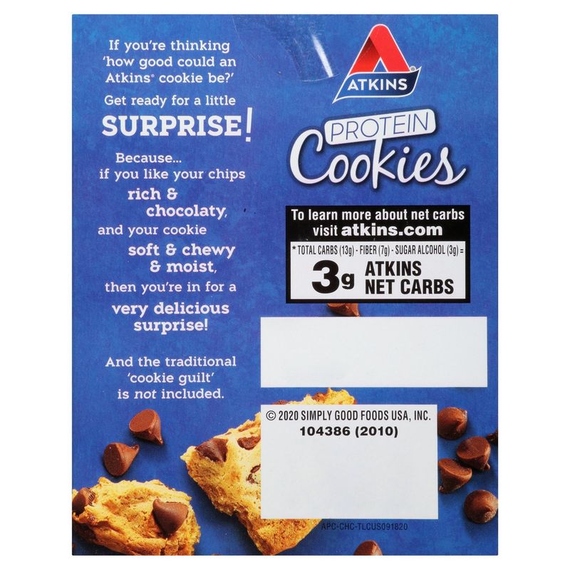 Atkins Chocolate Chip Protein Cookies Snack, 1.38 oz, 4 count